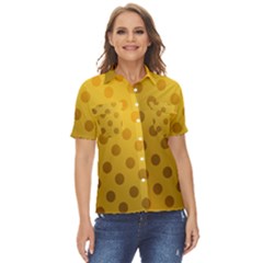 Gold-polkadots Women s Short Sleeve Double Pocket Shirt
