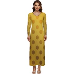 Gold-polkadots Long Sleeve Velour Longline Maxi Dress