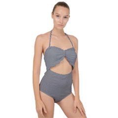 Gray-polkadots Scallop Top Cut Out Swimsuit