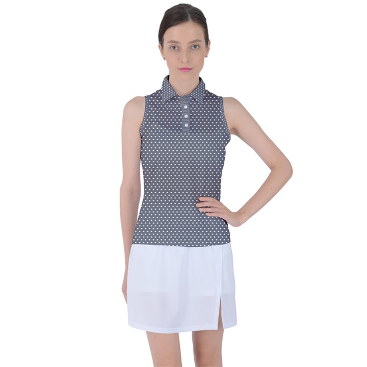 Gray-polkadots Women s Sleeveless Polo Tee