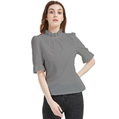 Gray-polkadots Frill Neck Blouse