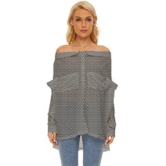 Gray-polkadots Off Shoulder Chiffon Pocket Shirt