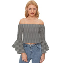 Gray-polkadots Off Shoulder Flutter Bell Sleeve Top