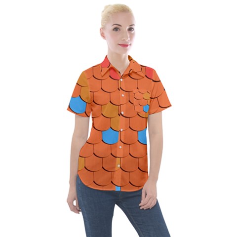 Phone Wallpaper Roof Roofing Tiles Roof Tiles Women s Short Sleeve Pocket Shirt by artworkshop