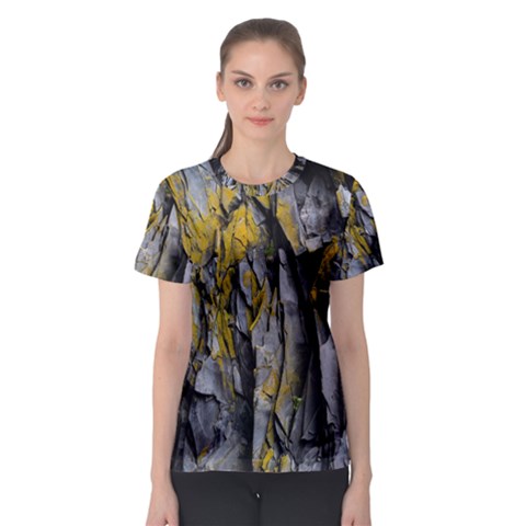 Rock Wall Crevices Geology Pattern Shapes Texture Women s Sport Mesh Tee by artworkshop