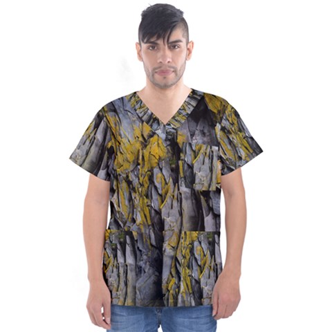 Rock Wall Crevices Geology Pattern Shapes Texture Men s V-neck Scrub Top by artworkshop