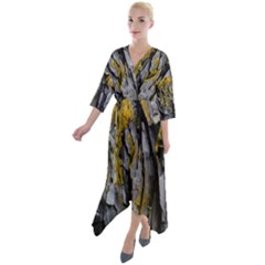 Rock Wall Crevices Geology Pattern Shapes Texture Quarter Sleeve Wrap Front Maxi Dress by artworkshop