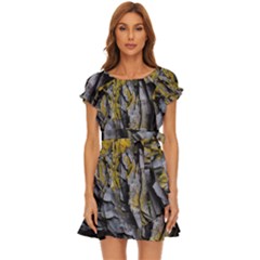 Rock Wall Crevices Geology Pattern Shapes Texture Puff Sleeve Frill Dress by artworkshop