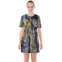 Rock Wall Crevices Geology Pattern Shapes Texture Sixties Short Sleeve Mini Dress by artworkshop