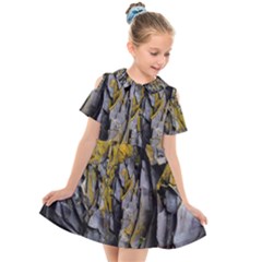 Rock Wall Crevices Geology Pattern Shapes Texture Kids  Short Sleeve Shirt Dress by artworkshop
