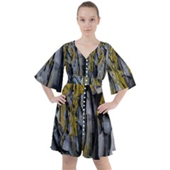 Rock Wall Crevices Geology Pattern Shapes Texture Boho Button Up Dress by artworkshop