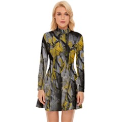 Rock Wall Crevices Geology Pattern Shapes Texture Long Sleeve Velour Longline Dress