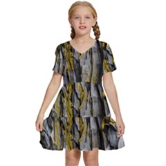 Rock Wall Crevices Geology Pattern Shapes Texture Kids  Short Sleeve Tiered Mini Dress by artworkshop