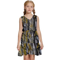 Rock Wall Crevices Geology Pattern Shapes Texture Kids  Sleeveless Tiered Mini Dress by artworkshop