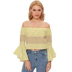 Orange-polkadots Off Shoulder Flutter Bell Sleeve Top by nate14shop