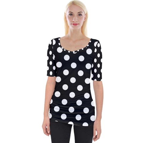 Polka-02 White-black Wide Neckline Tee by nate14shop