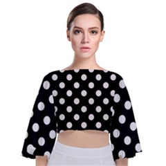 Polka-02 White-black Tie Back Butterfly Sleeve Chiffon Top by nate14shop