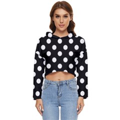 Polka-02 White-black Women s Lightweight Cropped Hoodie by nate14shop
