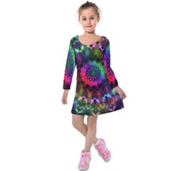 Pride Mandala Kids  Long Sleeve Velvet Dress by MRNStudios
