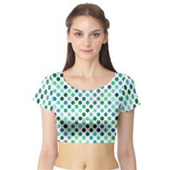 Polka-dot-green Short Sleeve Crop Top
