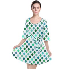 Polka-dot-green Velour Kimono Dress