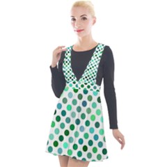 Polka-dot-green Plunge Pinafore Velour Dress