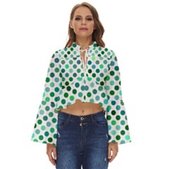 Polka-dot-green Boho Long Bell Sleeve Top