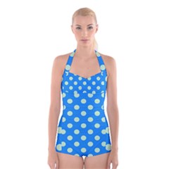 Polka-dots-blue Boyleg Halter Swimsuit  by nate14shop