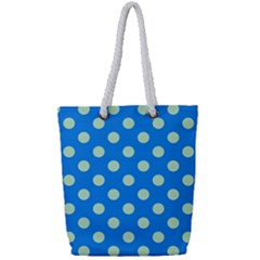 Polka-dots-blue Full Print Rope Handle Tote (Small)