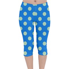 Polka-dots-blue Velvet Capri Leggings 