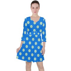 Polka-dots-blue Quarter Sleeve Ruffle Waist Dress by nate14shop