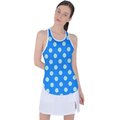 Polka-dots-blue Racer Back Mesh Tank Top