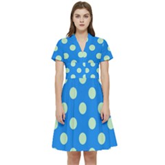 Polka-dots-blue Short Sleeve Waist Detail Dress by nate14shop