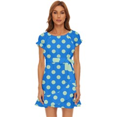 Polka-dots-blue Puff Sleeve Frill Dress by nate14shop