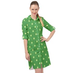 Polka-dots-green Long Sleeve Mini Shirt Dress by nate14shop