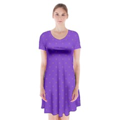 Polka-dots-lilac Short Sleeve V-neck Flare Dress by nate14shop
