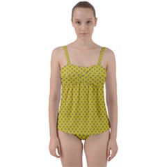 Polka-dots-light Yellow Twist Front Tankini Set by nate14shop