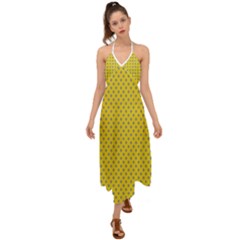 Polka-dots-light Yellow Halter Tie Back Dress  by nate14shop