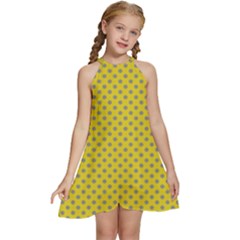 Polka-dots-light Yellow Kids  Halter Collar Waist Tie Chiffon Dress