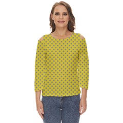 Polka-dots-light Yellow Cut Out Wide Sleeve Top