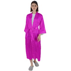 Polkadots-pink Maxi Satin Kimono