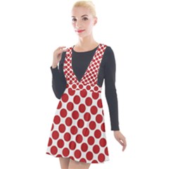 Polka-dots-polkared Plunge Pinafore Velour Dress