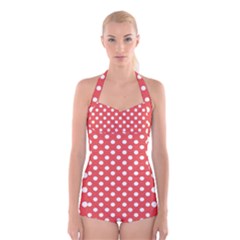 Polka-dots-red Boyleg Halter Swimsuit  by nate14shop