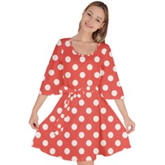 Polka-dots-red Velour Kimono Dress