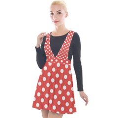 Polka-dots-red Plunge Pinafore Velour Dress