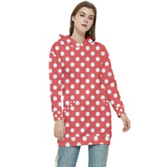 Polka-dots-red Women s Long Oversized Pullover Hoodie by nate14shop