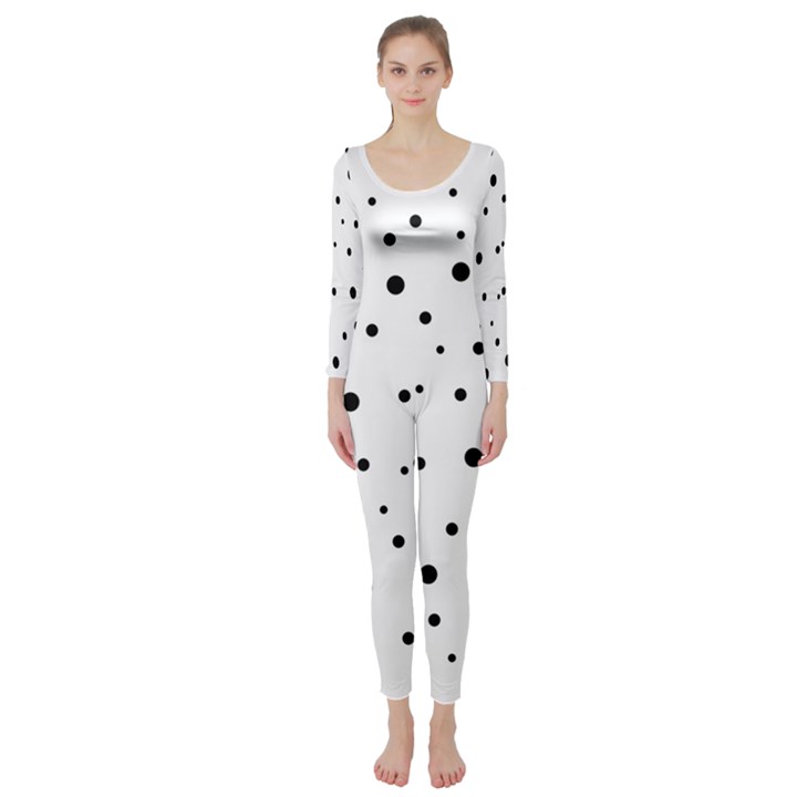 Polkadots-white Long Sleeve Catsuit