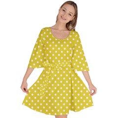 Polka-dots-yellow Velour Kimono Dress