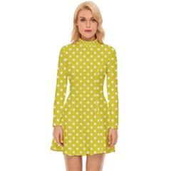 Polka-dots-yellow Long Sleeve Velour Longline Dress