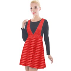 Red-polka Plunge Pinafore Velour Dress